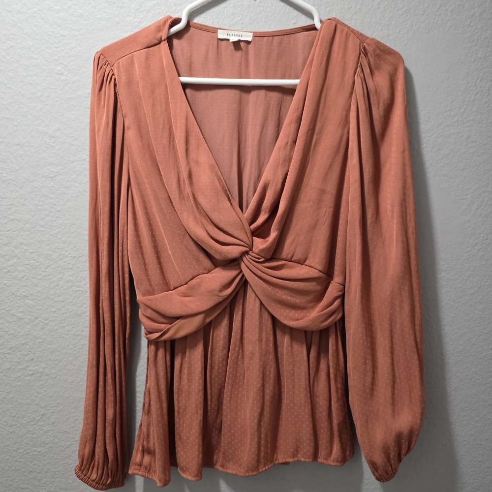 Pleione Women's Long Sleeve Orange Blouse, Size S
